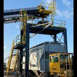 Rail loading, mechanical conveyor, belt conveyor, industrial material handling, dust collection